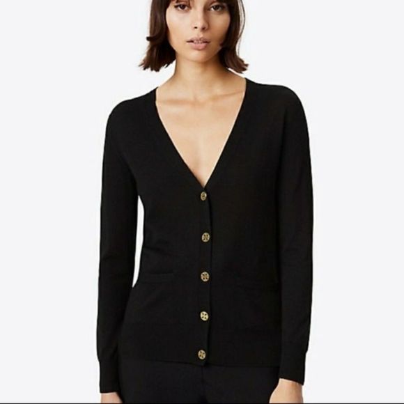Tory Burch Simone Black Long Sleeve Button Front Cotton Cardigan size S - Picture 9 of 10